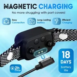 OB10 black bark collar with magnetic charging and 18-day battery life