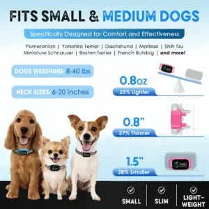 Smart pink bark collar for small dogs, lightweight and comfortable fit